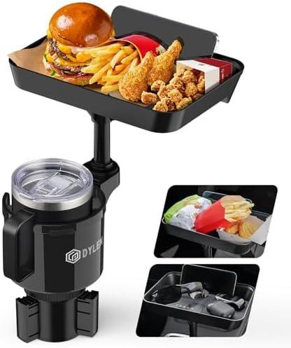 DYLEN Car Cup Holder Tray, Cup Holder Expander Adapter for Car, 9.5” Detachable Car Food Tray Table for Eating, Road Trip Essentials Fits Yeti, Hydro Flask 16-46 oz