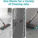 Floor Scrub Brush with Long Handle Length Adjustable, 3 in 1 Heavy-Duty Stiff 90 Bristle Floor Scrubber Broom with Squeegee, Cleaning Brush for Bathroom, Garage, Kitchen, Tile, Deck & Patio (Gray)