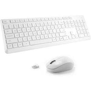 Wireless Keyboard and Mouse Combo for Windows, 2.4G Full-Sized External Cordless Computer Keyboard Mouse Combo for Laptop PC Desktop Chrome Mac, Number Pad 1600 DPI Silent Mouse USB Receiver (White)