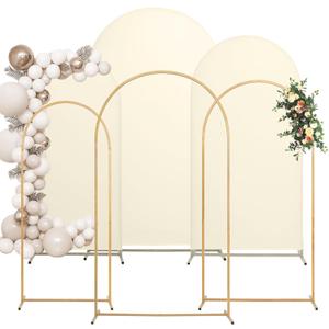 Metal Arch Backdrop Stand and Cover Set, 7.2FT, 6.6FT, 6FT Wedding Arch Frame, Easy to Assemble, Gold Arch Stand for Birthday, Party, Baby Shower, Graduation Ceremony (Beige)