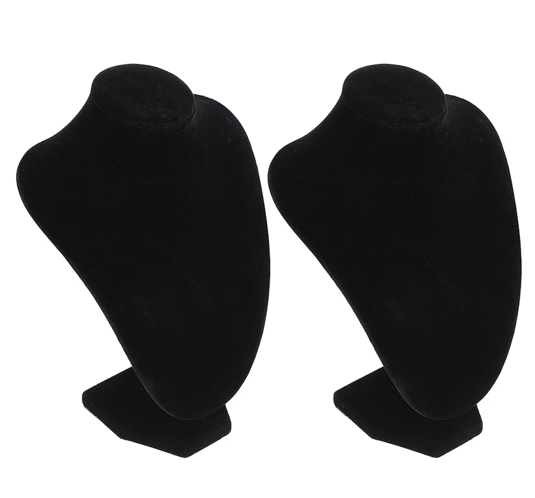 2Pcs Velvet Necklace Display Stand Black Jewelry Organizer with Mannequin Bust for Statement Necklaces