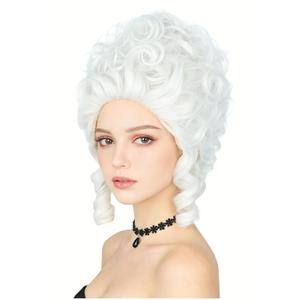 Colonial Wigs for Women White Victorian Court Vintage Wig Baroque Fluffy Beehive Wigs Halloween Costume Party Dress Wig