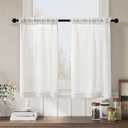 Linen Sheer Curtains for Kitchen Windows 36 Inch Rod Pocket Length Light Filtering Privacy Short Curtains Farmhouse Boho for Bathroom RV 2 Panels Ivory White