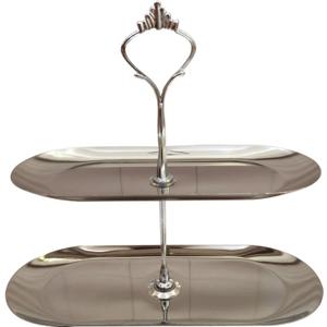 2 Tier Stainless Steel Dessert Stand, Double Layer Cupcake Cake Display Rack with Removable Trays Crown Design Tiered Serving Tray for Tea Party Wedding Birthday Holiday Decorations (Silver)