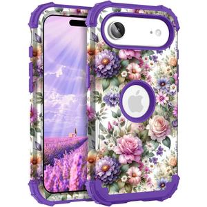 Hocase Heavy Duty Case for iPhone Air 6.5"", Purple Pink Flowers