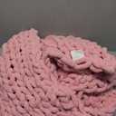 Bigacogo Chunky Knit Throw Blanket for Couch, 40x40 inches, 100% Hand Knitted with Thick Jumbo Chenille Yarn, Cozy Soft Large Rope Knot Cable Crochet Blankets for Sofa Bed Living Room, Blush Pink