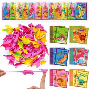 2 x Skylety 36 Sets Valentines Dinosaur Gifts Valentines Exchange Gifts Kid Classroom Dinosaur Finger Slingshot Gift Finger Toy Cute Valentine's Day Cards Goodie Bag Stuffers Valentine's Day Party Favors