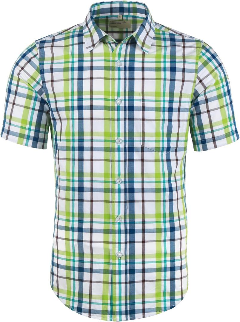 Mens Short Sleeve Casual Plaid Button Down Shirts Work Slim Fit Western Dress Shirt for Men (XL)