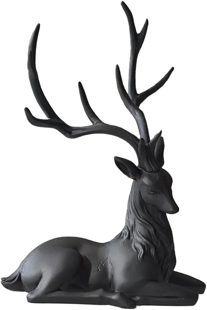 1 Pcs Christmas Reindeer Sculpture, Resin Deer Christmas Decoration, Matte Black Resin Elk Statues for Home Decor, Ideal for Living Room, Bedroom, Office, Bookshelf, and Desk Ornaments