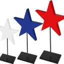 FairySandy 3 Pcs 4th of July Day Decorations Table Signs Patriotic Decoration Wooden Star Table Decoration Independence Day Blocks Tiered Tray Decor Freestanding Table Signs