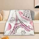 Soft Blanket,Pink Eiffel Tower Flannel Blanket for Bed,Lightweight Soft Paris Symbols Blanket Throw for Girls Kids Adults Couch 50x60 in