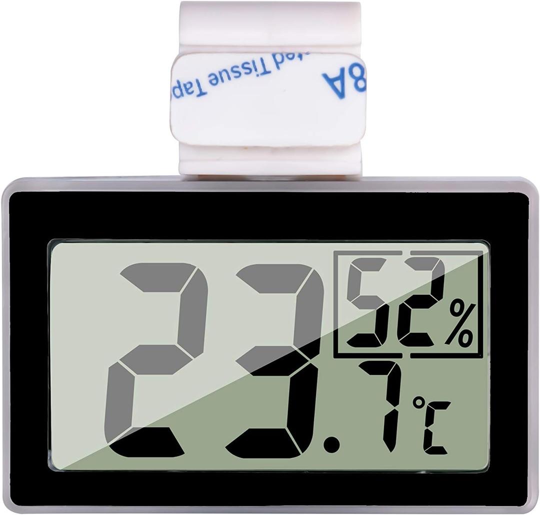 Digital Reptile Thermometer Hygrometer with Hook & Adhesive, LCD Display Temperature Humidity Gauge for Reptile Tanks, Terrariums, Bearded Dragon, Hermit Crab Accessories (-10~+50/20%-90% RH) (Black)