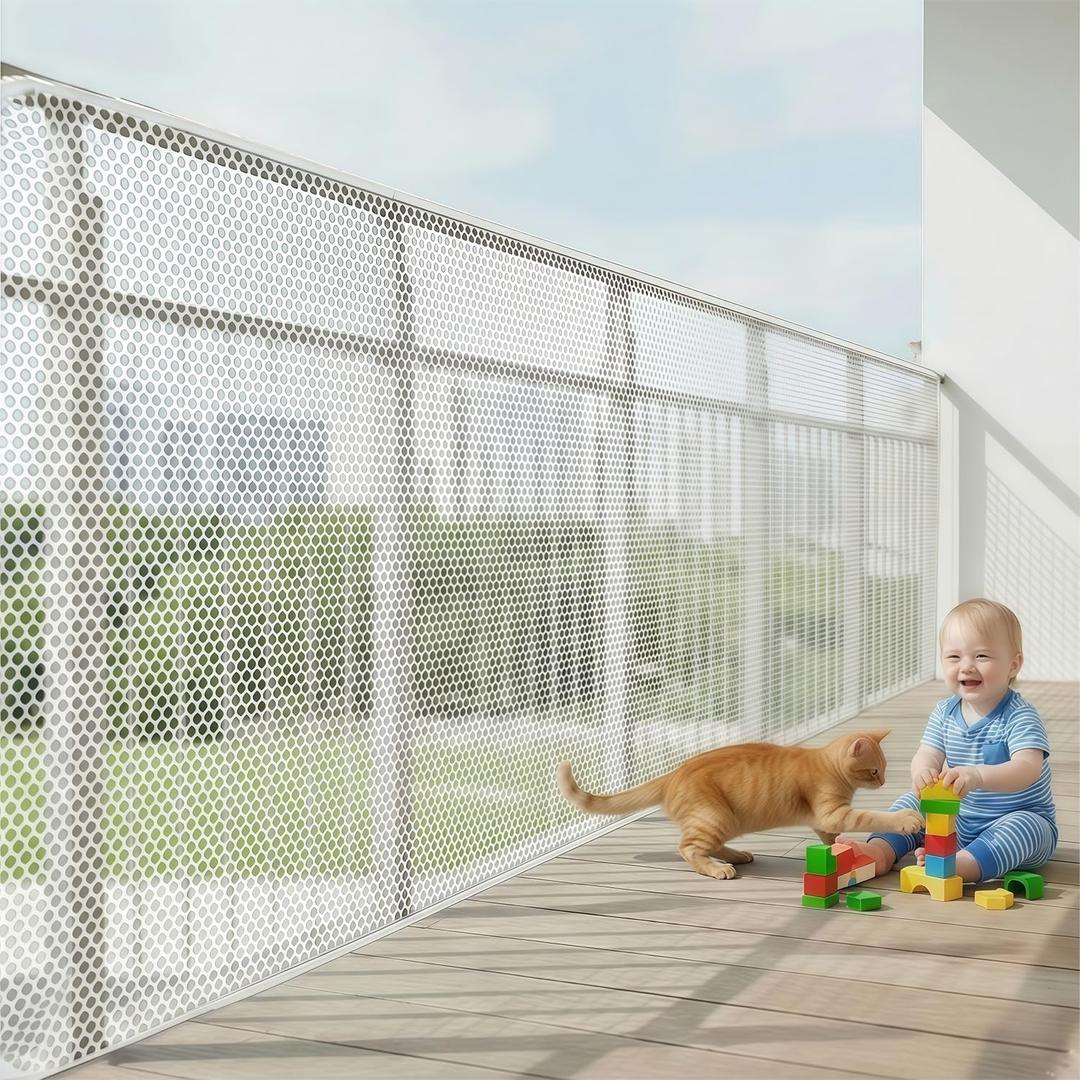 Banister Guard 15ft X 3ft Thick, Balcony Netting for Pets, Balcony Safety Net for Kids, Baby Fence Door Balcony Railing Cover with No Drilling for Apartment Railing(White