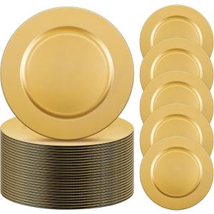Tanlade 50 Pcs 13 Inch Charger Plates Bulk Round Wedding Chargers Plastic Dinner Plates for Table Setting Wedding Party Decoration (Gold)