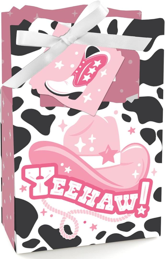 Big Dot of Happiness Rodeo Cowgirl - Pink Western Party Favor Boxes - Set of 12