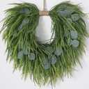 Artificial Saw Grass & Eucalyptus Wreath for Front Door, 22" Faux Saw Grass Fake Eucalyptu Greenery Hanging Heart Shaped Wreath for Wall, Farmhouse, Window,Home Decor | Spring Summer