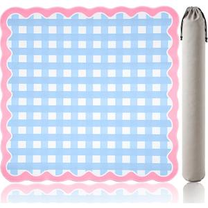 31.5” Crease-Free Scalloped Mahjong Mat with Velvet Bag, Blue