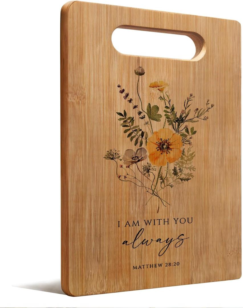 Christian Mother's Day Birthday Gifts for Women Faith Mom Grandma, Floral Christian Cutting Chopping Boards for Kitchen, Matthew 28:20 Bible Verse Decorative Bamboo Cutting Board