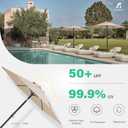 JEAREY 7.5FT Patio Umbrella Outdoor Market Umbrella with 6 Sturdy Ribs, Push Button Tilt/Crank Table Umbrella for Garden, Deck, Backyard and Pool, Beige