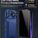 SSLOTSCASE for iPhone 17 Pro Max Case with 2X Privacy Screen Protector, Card Holder & Kickstand & Slide Camera Cover & Camera Stand, Multi-Functional Wallet Phone Cover for iPhone 17 Pro Max, Blue