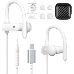 USB C Headphones Wired Earbuds for Apple/Android Anti Drop Over Ear Earhook Gym Sport Running Type C Earphones for iPhone 17 17e Air 16 15 16e for Samsung/Galaxy S26 S25 S24 for Google/Pixel 10 White