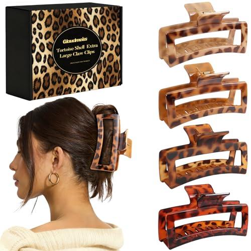 4 PCS 5 Inch Extra Large Claw Clips for Women, Tortoise Shell Jumbo Claw Clips for Thick Long Curly Hair, Rectangle Strong Hold Hair Clip, Non-slip Square Durable Hair Accessories, Christmas Gifts