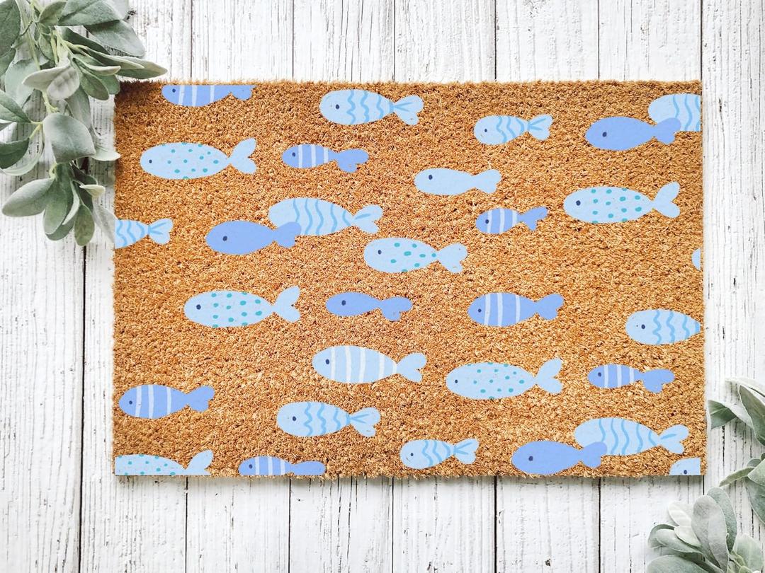Fish Doormat Coastal Decor Beach House Welcome mat Fish Decor Beach Gift Beach Lover Gift Beachy Doormat Coastal Porch Decor 32"x20"