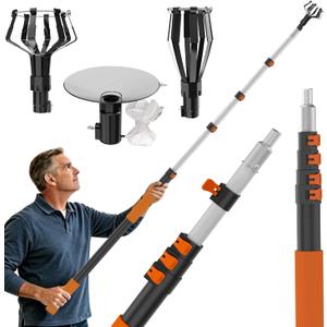 Buyplus 26FT Reach Light Bulb Changer for High Ceilings with 5-20FT Telescopic Extension Pole, Easy Flip-Tab Lock Bulb Changing Pole Extension with Basket and Suction Cup for Recessed Lights
