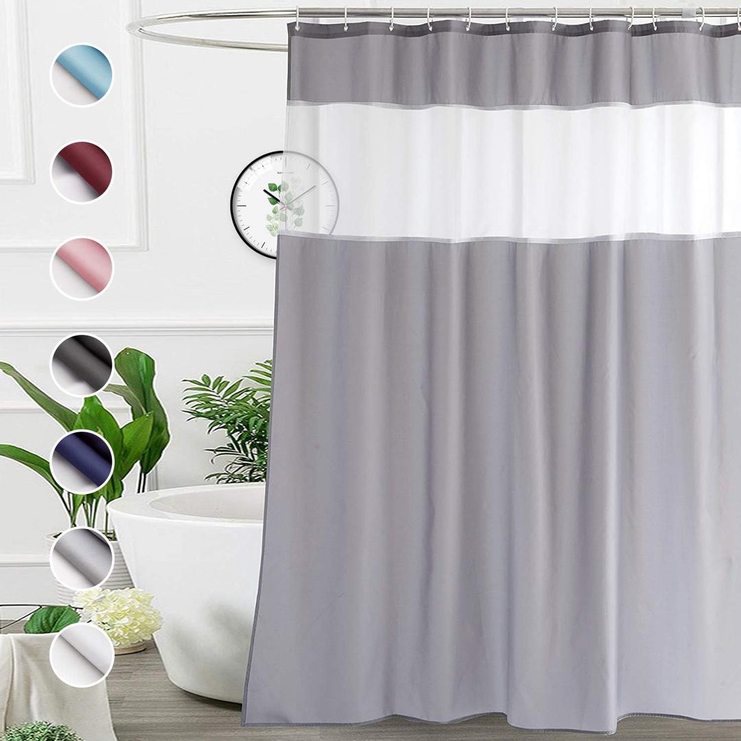 UFRIDAY Shower Curtain Grey and White 72 x 72 Inch, Fabric Shower Curtain with Window.Shower Curtain for Bathroom and Bathtubs,Machine Washable, Hotel Quality (Light Gray)