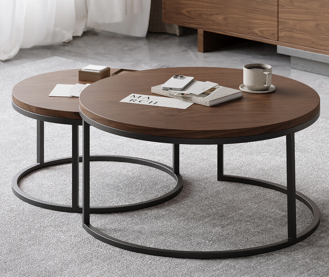 Fero Round Walnut Nesting Coffee Table Set(600mm-800mm)