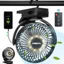 Clip on Fan 65 Hours Portable Desk Fan Rechargeable with LED Lights & Hooks 12000 Capacity Battery Operated Fan with Clips Small Desk Fan Mini Fans for Tents Travel Outdoor Camping Golf Cart Stroller