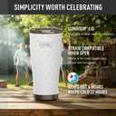 THERMOS Icon Series 24oz Stainless Steel Tumbler with Slide Lock Lid, Leakproof, Fits Cupholder, Dishwasher Safe, Griptec NonSlip Base, Keeps Drinks Hot 6 Hrs/Cold 22 Hrs, White Stars