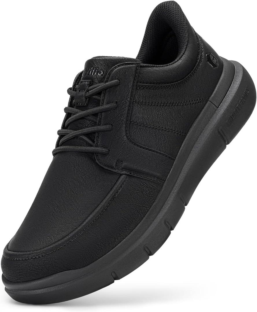 FitVille Wide Slip On Shoes for Men Lightweight Casual Dress Oxfords Shoes Business Walking Sneakers with Arch Support (Jet Black)