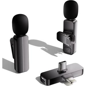 2 Pack Wireless Mini Lavalier Lapel Microphone for iPhone,Android Phone(2 in 1) - 65ft Cordless Clip on Dual Mics with Noise Reduction 6H Working Time for Video Recording Vlogging, YouTube,(Black)