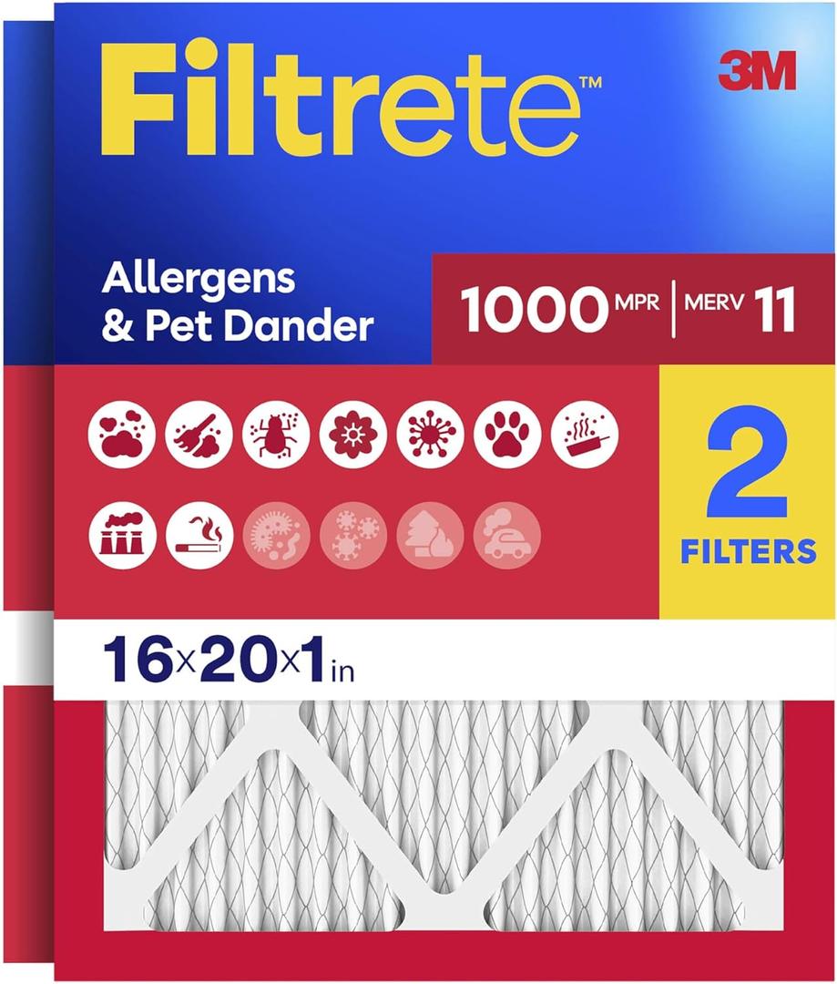 Filtrete 16x20x1 Air Filter, MERV 11, MPR 1000, 2 HVAC Filters