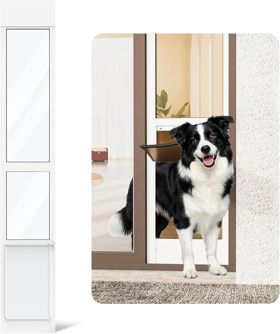 Dog Door for Sliding Glass Door, Adjustable Height 75 4/5" to 80 3/10" Sliding Door Pet Door Insert, Suitable for Dogs Up to 75 lbs, Large, White