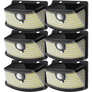 Aootek New Solar Motion Sensor Lights 120 LEDs with Lights Reflector,270 Wide Angle, IP65 Waterproof, Step Lights for Front Door, Yard, Garage, Deck (Black, Daylight White, 6-Pack)