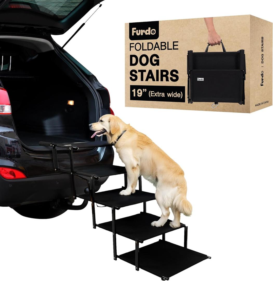 Dog Stairs for Large Dogs, for Medium Dogs, Foldable Dog Ramp for Car & SUV, Steps for Bed, Extra Wide Non-Slip Pet Steps for Car Side Door, Truck & High Beds, Portable & Adjustable - 19" Wide