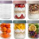 WACOI Overnight Oats Containers 16oz with Lids, 6 Pack Wide Mouth Mason Jars with Airtight Lids, Glass Food Storage Containers for Pickling, Fermenting, Snacks, Salad, Yogurt, Spice