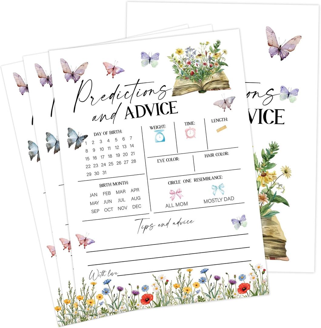 Storybook Baby Shower Games, Wildflower Butterfly Predictions And Advice Game for 30 Guests with Game Cards, Gender Reveal, Baby Shower Supplies & Decorations (DV44)