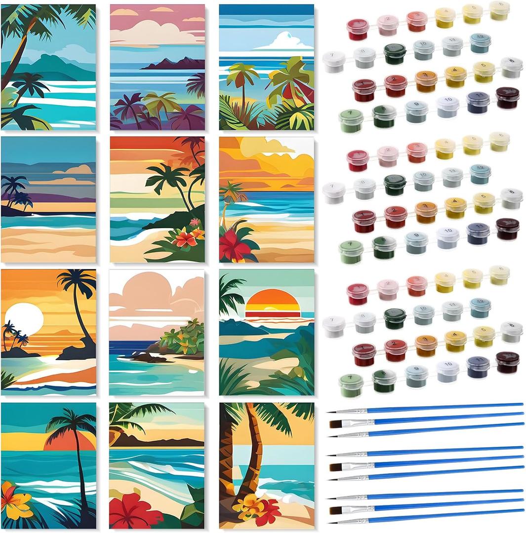 Humyoun 12 Pack 9 x 12 Inch Paint by Numbers Kit for Adults Beginners DIY Acrylic Oil Painting Paint by Number Kits Drawing Paintwork on Canvas Without Frame for Home Decor(Hawaiian Style)