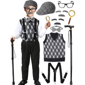 100 Days of School Costume for Boys,Old Man Costume for Kids Grandpa Vest Accessories Set (Medium(8-10yr))