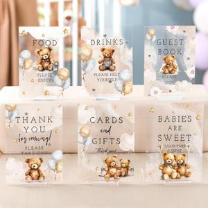 Vercraft 6 Pcs Bear Baby Shower Table Decorations Take One Sign Thank You Acrylic Sign Centerpieces with Stand 5 x 7" Floral Birthday Party Decorations