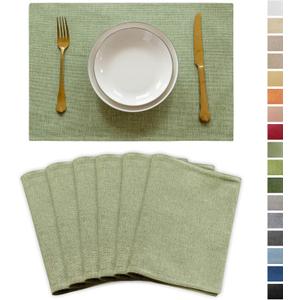 Demetex Green Placemats Set of 6 Washable Place Mats Heat Resistant Table Mats Sage Placemat for Kitchen Dining Plate Tables, Green