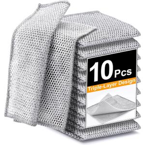 Inkhut Non Scratch Wire Dishcloth, Multipurpose Wire Dishwashing Rag for Wet and Dry, Multifunctional Dish Rags for Washing Dishes Kitchen Cleaning (Three-layer With Absorbent Cotton)