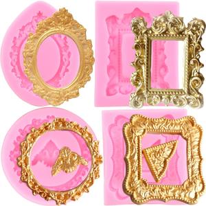 Mujiang Photo Frame Fondant Molds Picture Frames Silicone Mold Vintage Frame Molds For Cake Decorating Cupcake Topper Chocolate Candy Polymer Clay Set Of 4