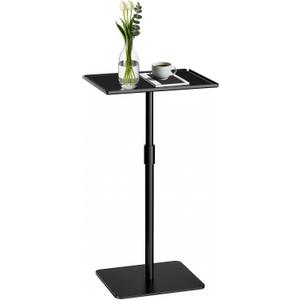 Height Adjustable C Shaped End Table,Metal Sofa Side Table,Small TV Tray Table for Small Spaces with Matte Black Tray,Bed Table Drink Coffee Tables for Bedroom,Black