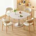 Dining Chairs Set of 2 for Kitchen Dining Table Mid Century Modern Farmhouse Upholstered Leather Dining Room Chairs with Metal Legs, Original Beige, 18 Inch