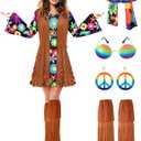 SATINIOR Halloween Hippie Costume Set Women 60s 70s Disco Outfits Party Dress Accessories for Adult, Large