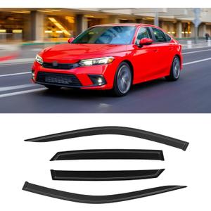 Window Visor for 2022-2025 Honda Civic, Out-Channel Rain Guards Shields Vent Deflector Shade Wind Dark Smoke, Tape-On Outside-Mount 2023 22 23 24, 4PCS